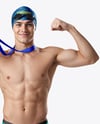 Man Wearing Swimming Jammers with Medal Mockup