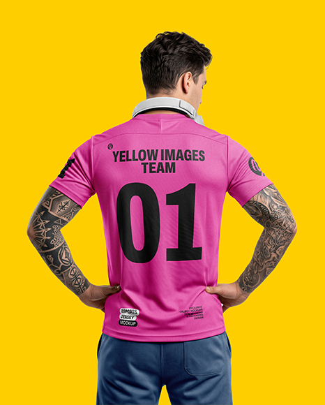 Man Wearing T-Shirt with Headphones Mockup