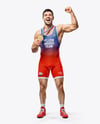 Man Wearing Wrestling Uniform with Medal Mockup