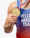 Man Wearing Wrestling Uniform with Medal Mockup