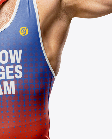 Man Wearing Wrestling Uniform with Medal Mockup