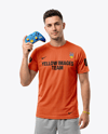 Man with Game Controller Wearing eSports Jersey Mockup