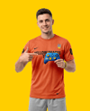 Man with Game Controller Wearing eSports Jersey Mockup