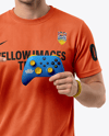 Man with Game Controller Wearing eSports Jersey Mockup