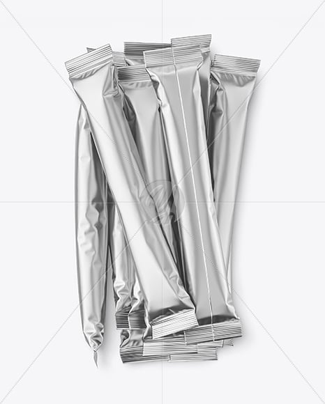 Matte Metallic Stick Sachets Mockup
