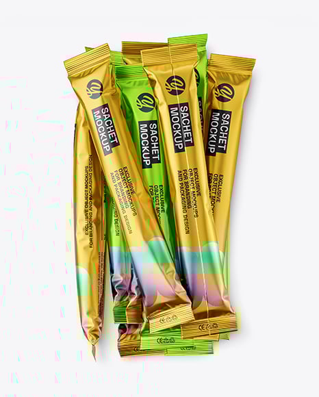 Matte Metallic Stick Sachets Mockup