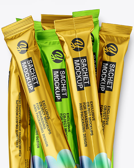 Matte Metallic Stick Sachets Mockup