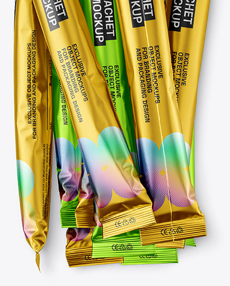 Matte Metallic Stick Sachets Mockup