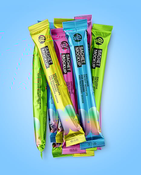 Matte Metallic Stick Sachets Mockup