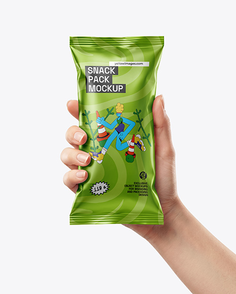 Metallic Snack Package in a Hand Mockup