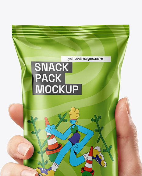 Metallic Snack Package in a Hand Mockup
