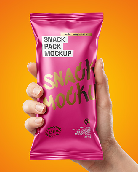 Metallic Snack Package in a Hand Mockup