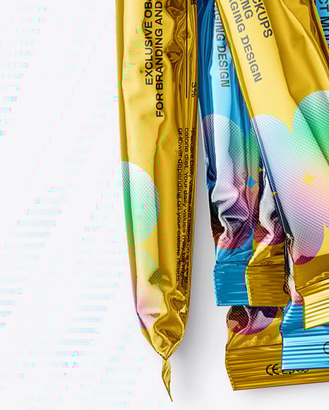 Metallic Stick Sachets Mockup