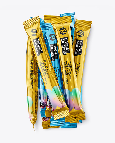 Metallic Stick Sachets Mockup