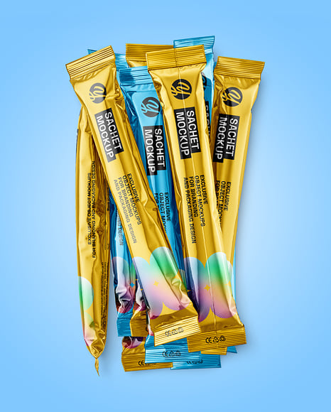 Metallic Stick Sachets Mockup