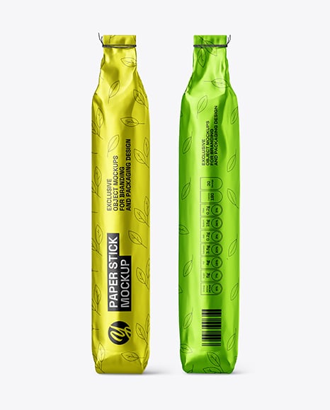 Metallized Paper Stick Sachets Mockup - Packaging mockups