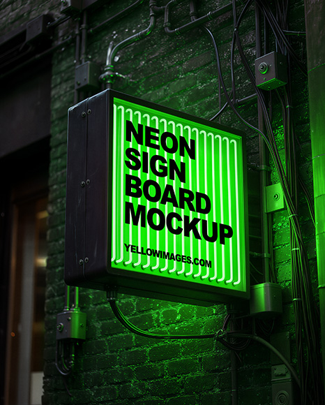 Neon Sign Board Mockup - PSD Mockups