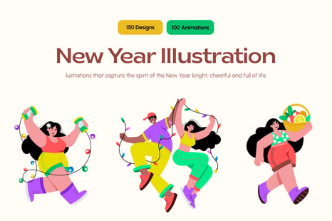 New Year Illustrations Bundle - Graphics