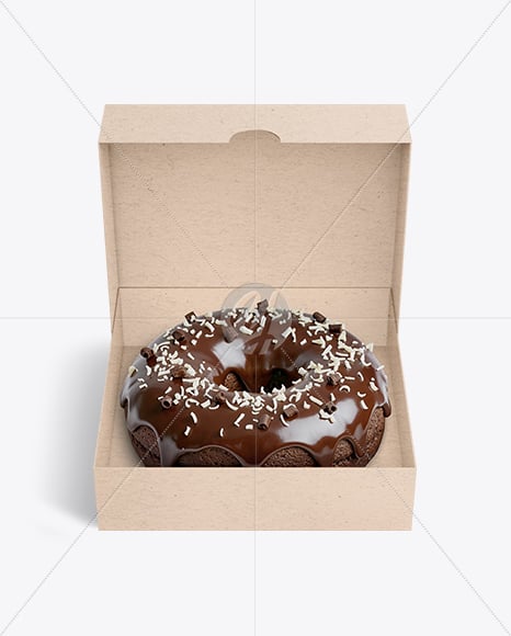 Opened Kraft Box with Chocolate Donut Mockup