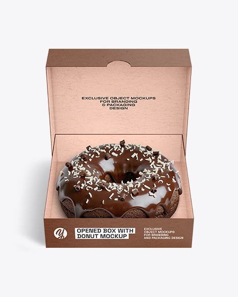 Opened Kraft Box with Chocolate Donut Mockup
