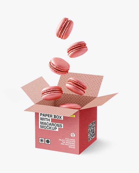 Opened Kraft Box with Macarons Mockup