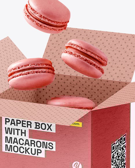 Opened Kraft Box with Macarons Mockup