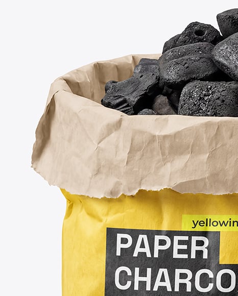 Opened Paper Bag with Grill Charcoal Briquettes Mockup