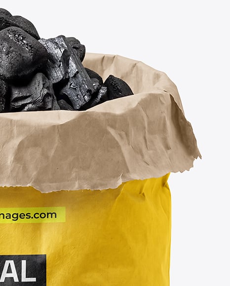 Opened Paper Bag with Grill Charcoal Briquettes Mockup