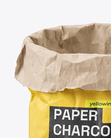 Opened Paper Bag with Grill Charcoal Briquettes Mockup