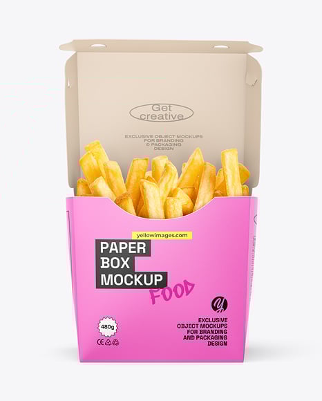 Paper Box with French Fries Mockup