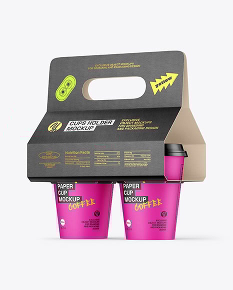 Paper Coffee Cups Carrier Mockup