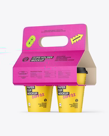 Paper Coffee Cups Carrier Mockup