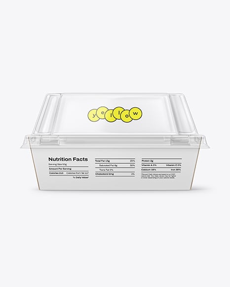Paper Food Box with Clear Plastic Lid in Sleeve Mockup