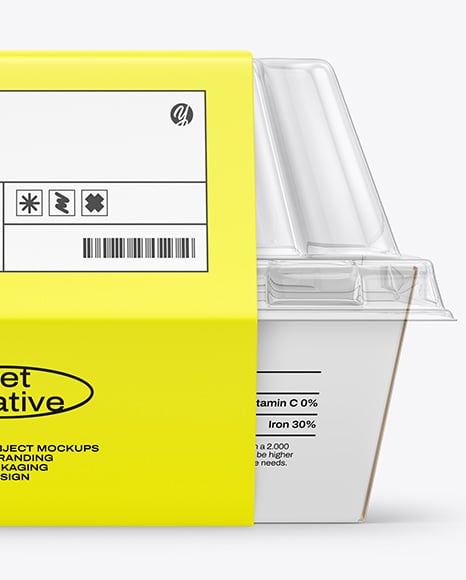 Paper Food Box with Clear Plastic Lid in Sleeve Mockup