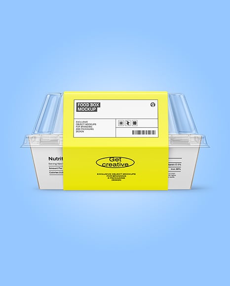 Paper Food Box with Clear Plastic Lid in Sleeve Mockup