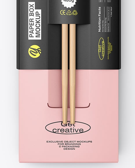 Paper Sushi Box with Wooden Chopsticks Mockup