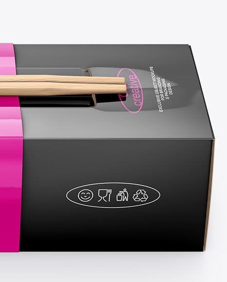 Paper Sushi Box with Wooden Chopsticks Mockup