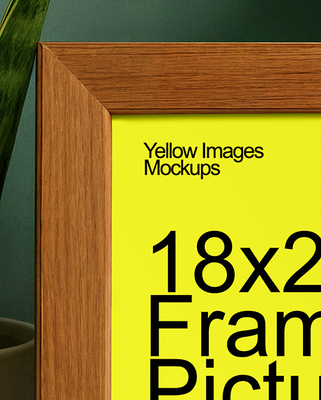 Wooden Framed Poster on Shelf with Plants Mockup