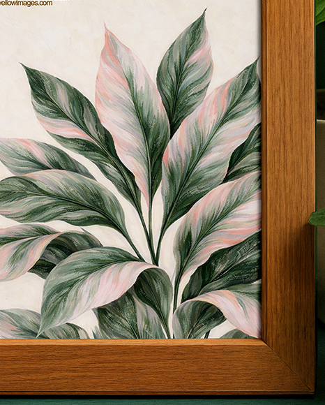 Wooden Framed Poster on Shelf with Plants Mockup