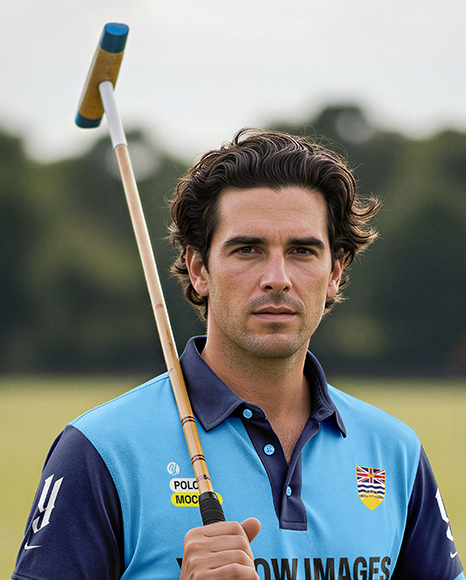 Polo Player Wearing Jersey Holding Helmet and Mallet Mockup