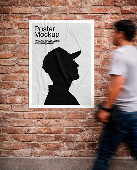 Outdoor Poster on Bricks Wall Mockup
