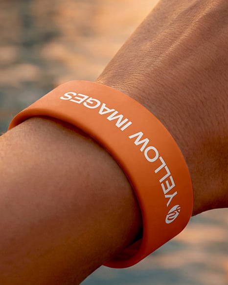 Silicone Wristband on Woman's Hand Mockup