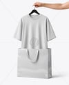 T-Shirt on Hanger with Shopping Bag Mockup