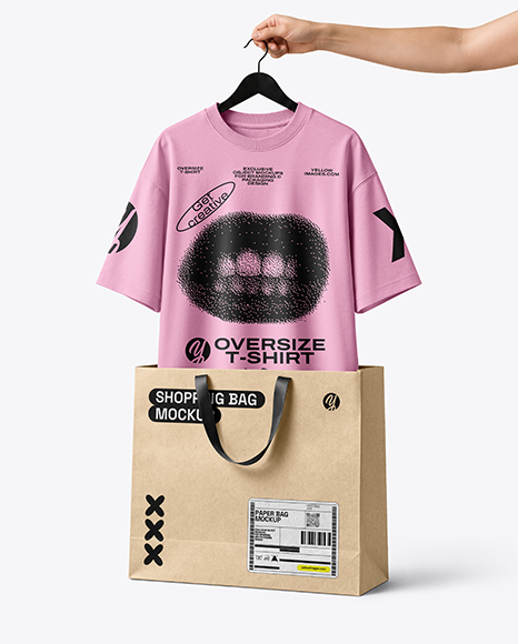 T-Shirt on Hanger with Shopping Bag Mockup