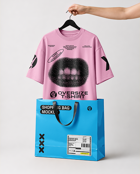 T-Shirt on Hanger with Shopping Bag Mockup