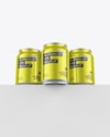 Three Glossy Metallic Cans Mockup