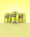 Three Glossy Metallic Cans Mockup