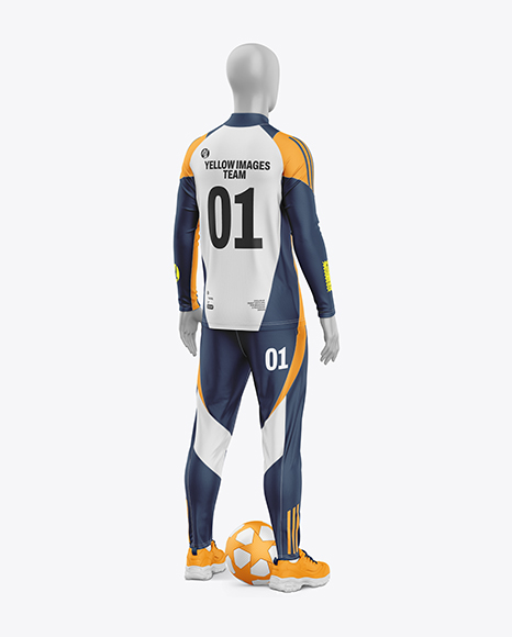 Training Long Sleeve Full Soccer Kit Mockup – Back Half Side View - PSD Mockups