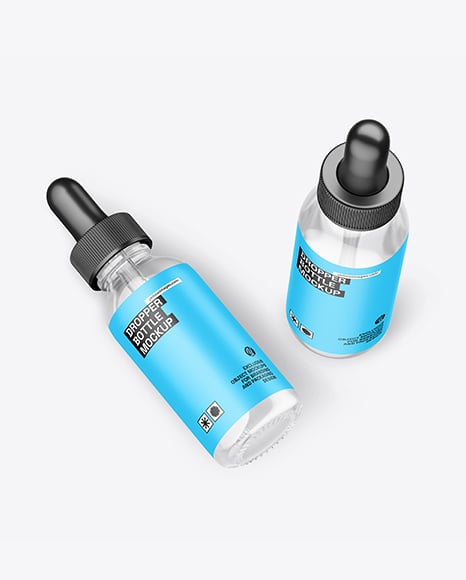 Two Clear Glass Dropper Bottles Mockup