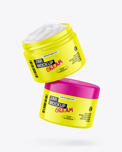Two Glossy Jars W/ Cream Mockup